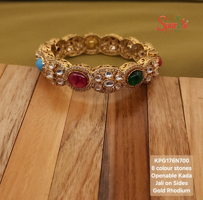 Kundan & Oval Navratan Kada (openable bracelet style)