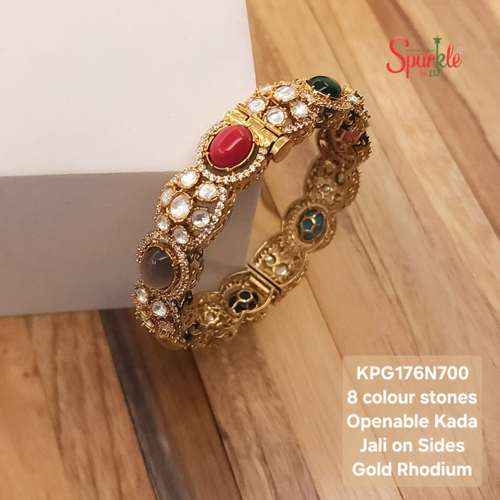 Kundan & Oval Navratan Kada (openable bracelet style)