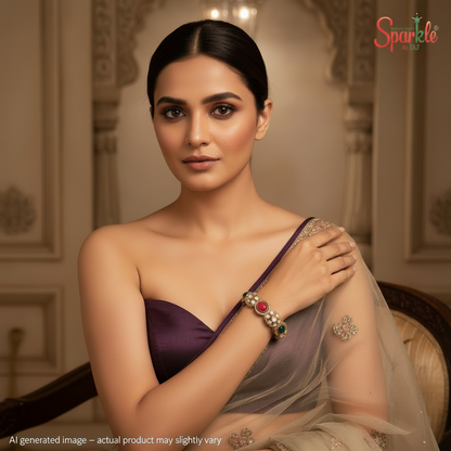 Kundan & Oval Navratan Kada (openable bracelet style)