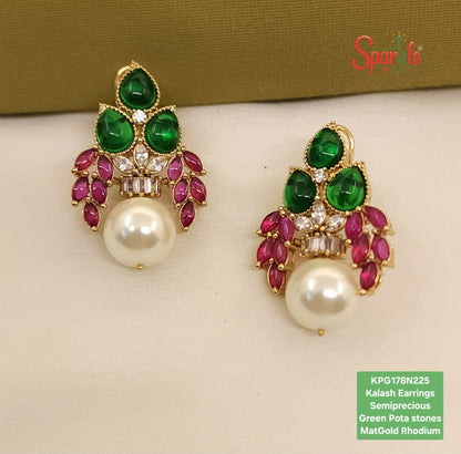 Kundan Kalash earrings with semiprecious Pota stones