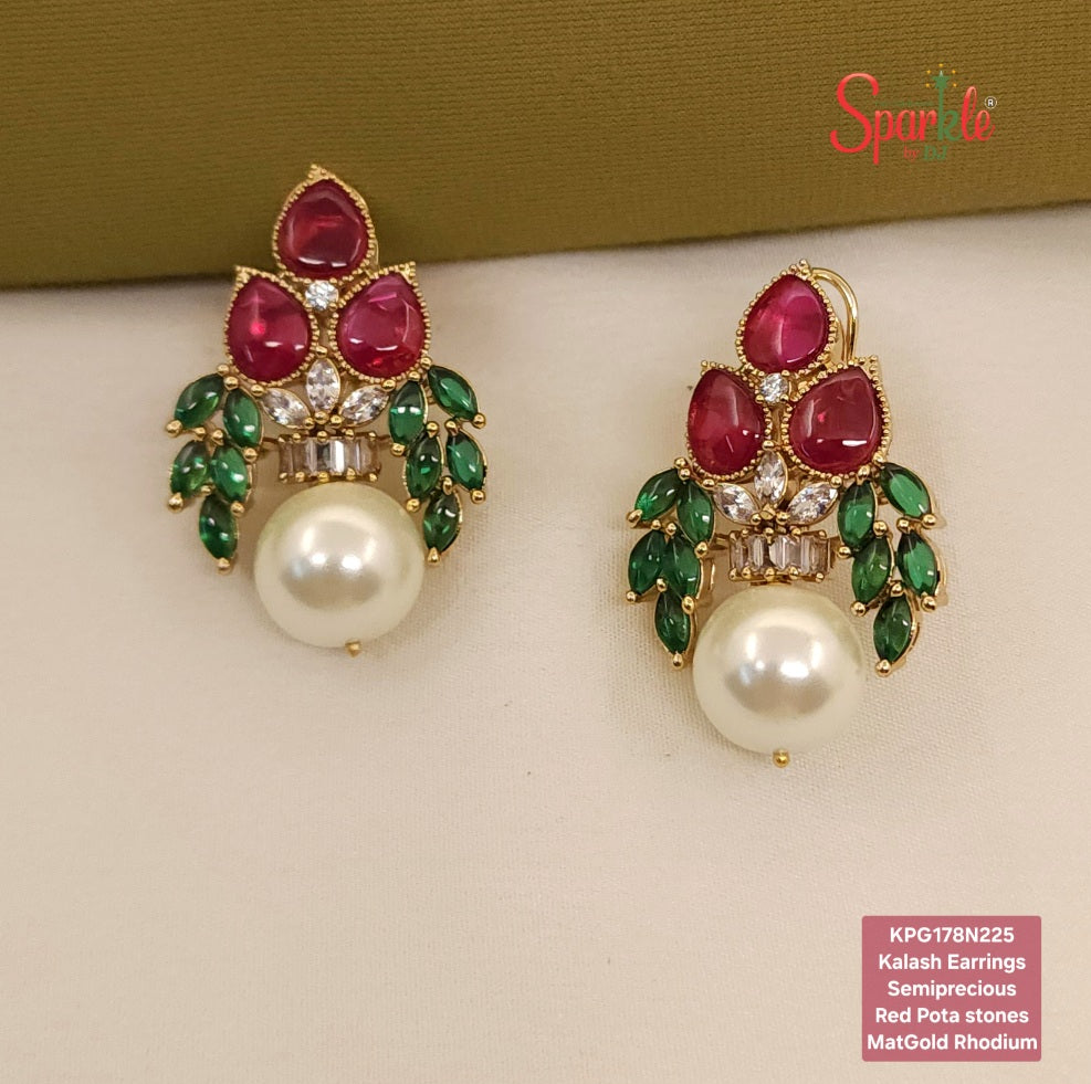 Kundan Kalash earrings with semiprecious Pota stones