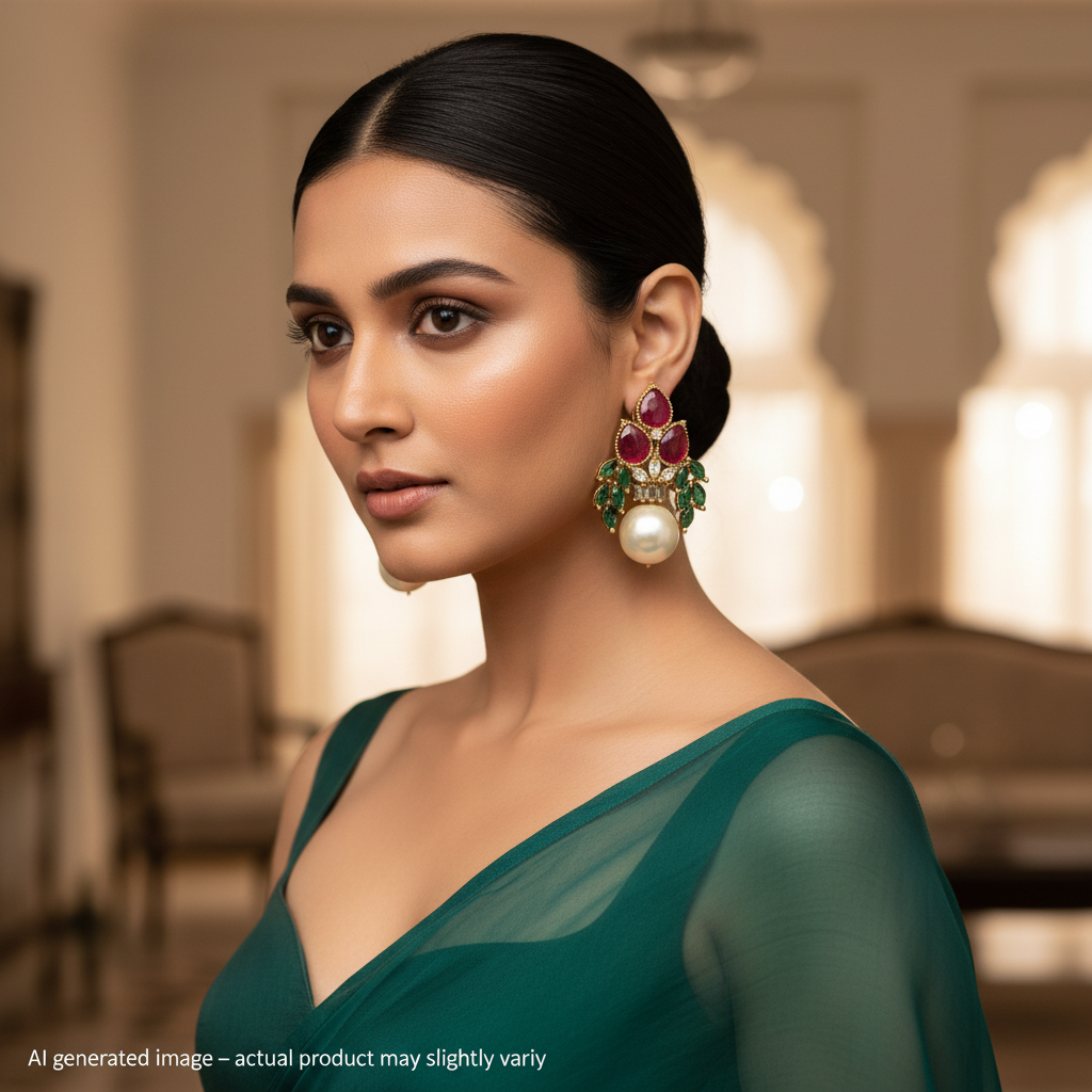 Kundan Kalash earrings with semiprecious Pota stones