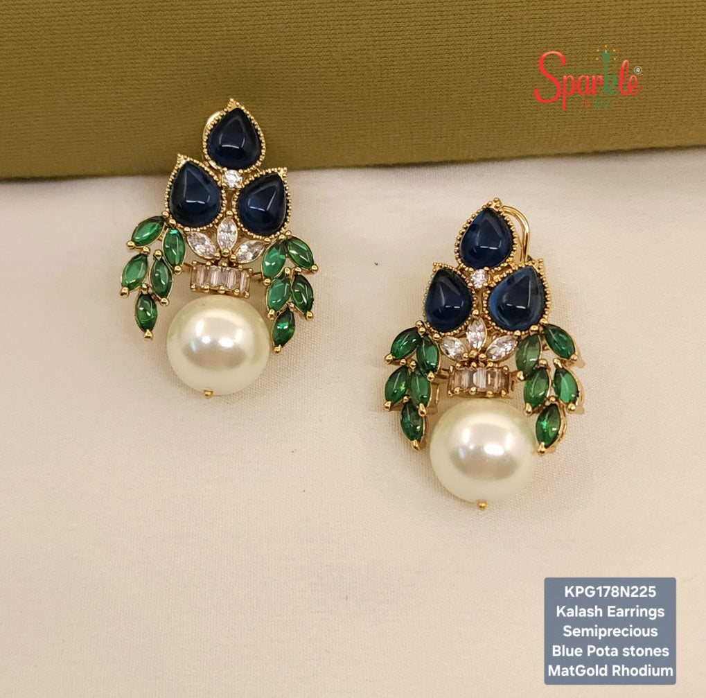 Kundan Kalash earrings with semiprecious Pota stones