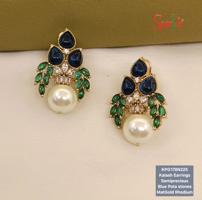 Kundan Kalash earrings with semiprecious Pota stones