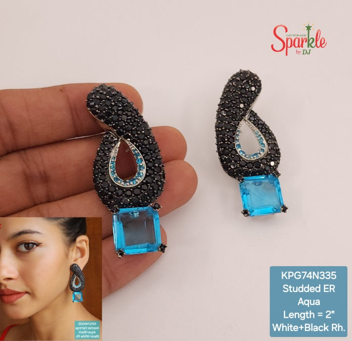 Cz earring with Asscher-cut colour stones at bottom