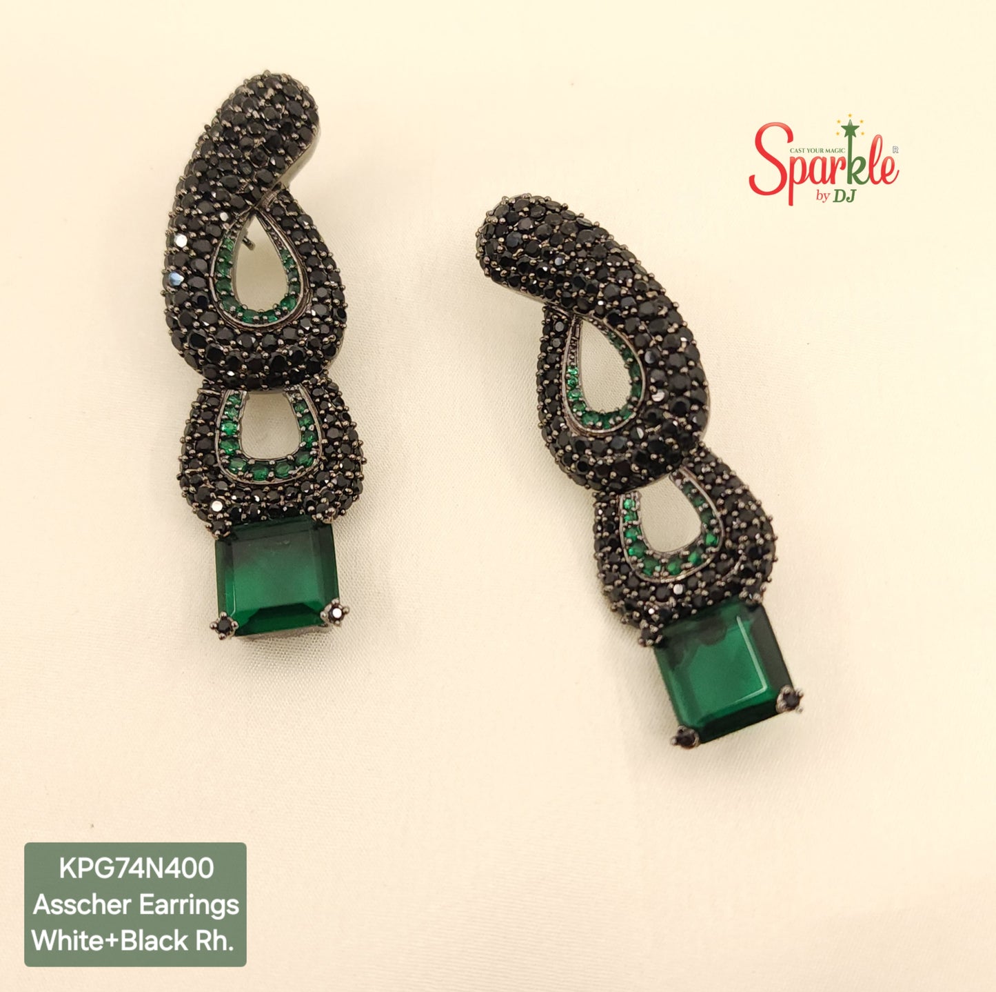 Cz earring with Asscher-cut colour stones at bottom
