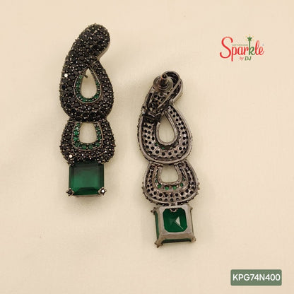 Cz earring with Asscher-cut colour stones at bottom