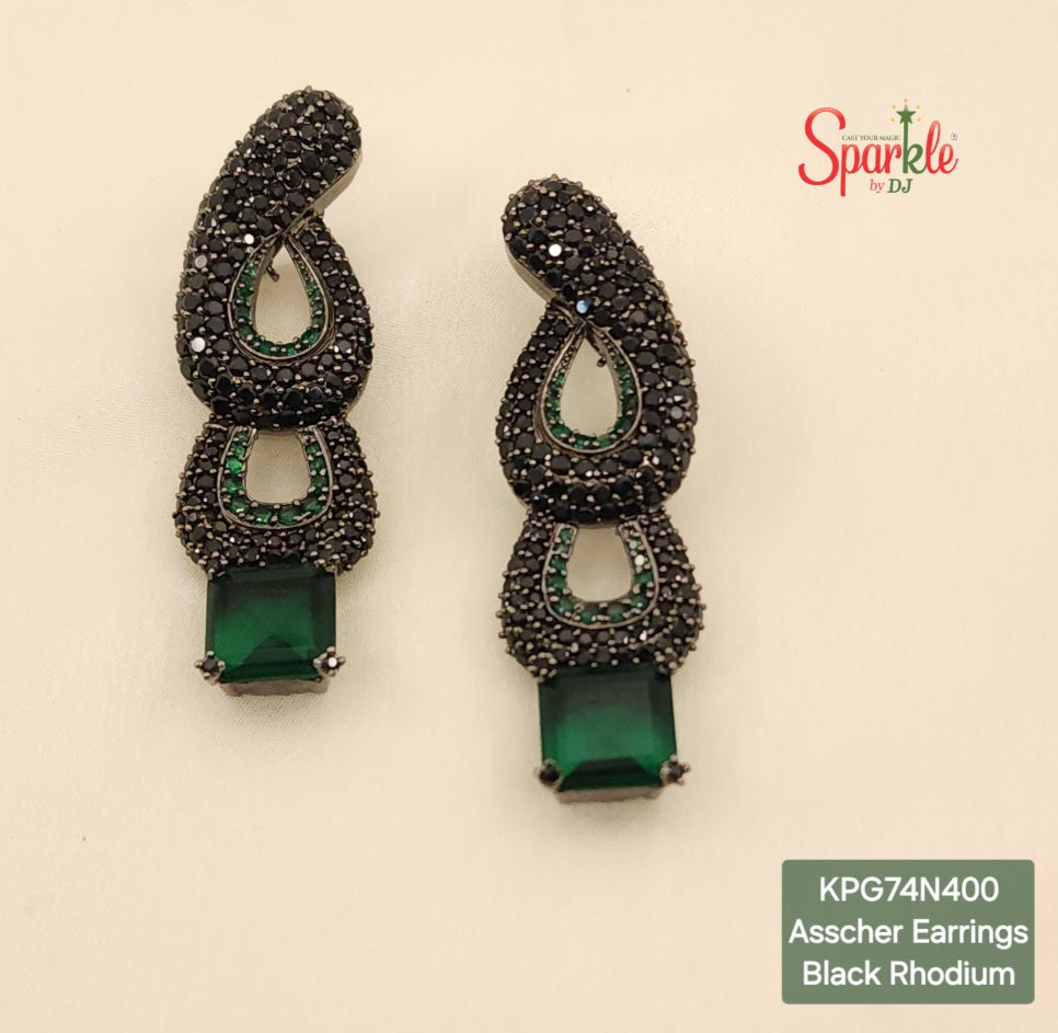 Cz earring with Asscher-cut colour stones at bottom