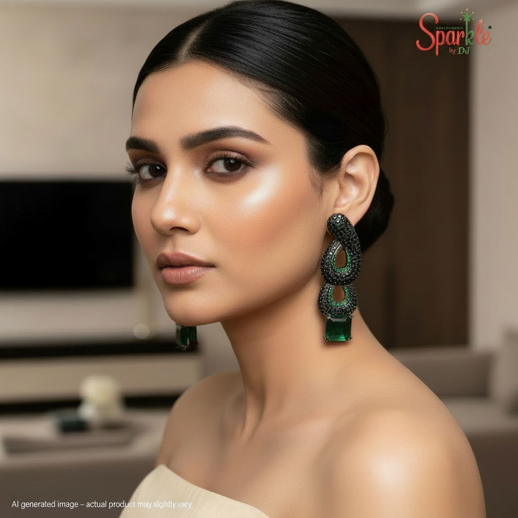 Woman wearing green earrings