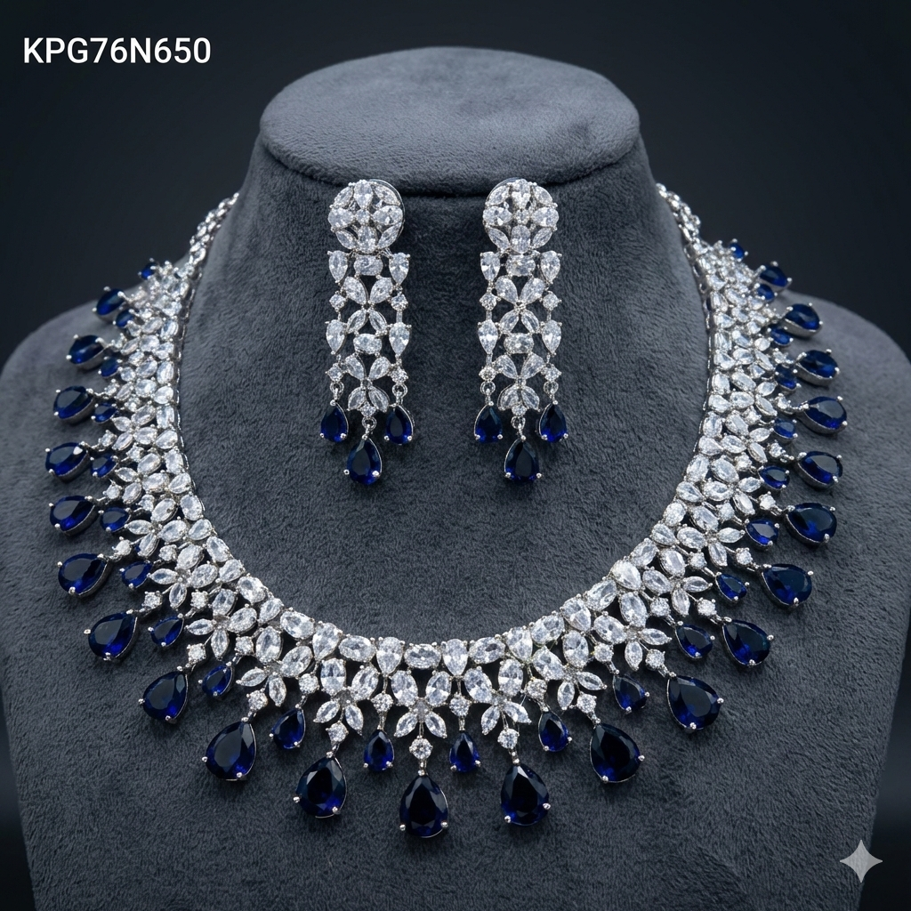 Cz necklace set with 2 layer pear colour drops