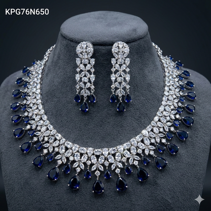 Cz necklace set with 2 layer pear colour drops