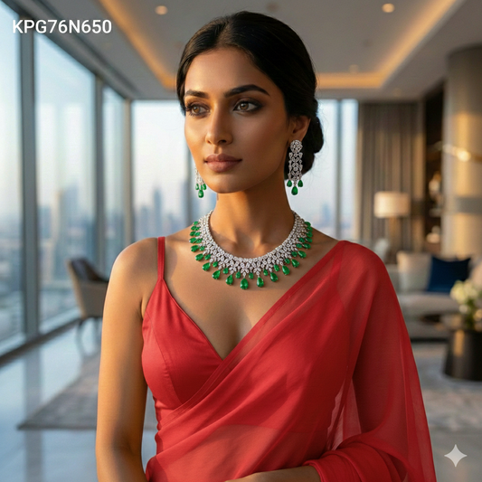 Cz necklace set with 2 layer pear colour drops