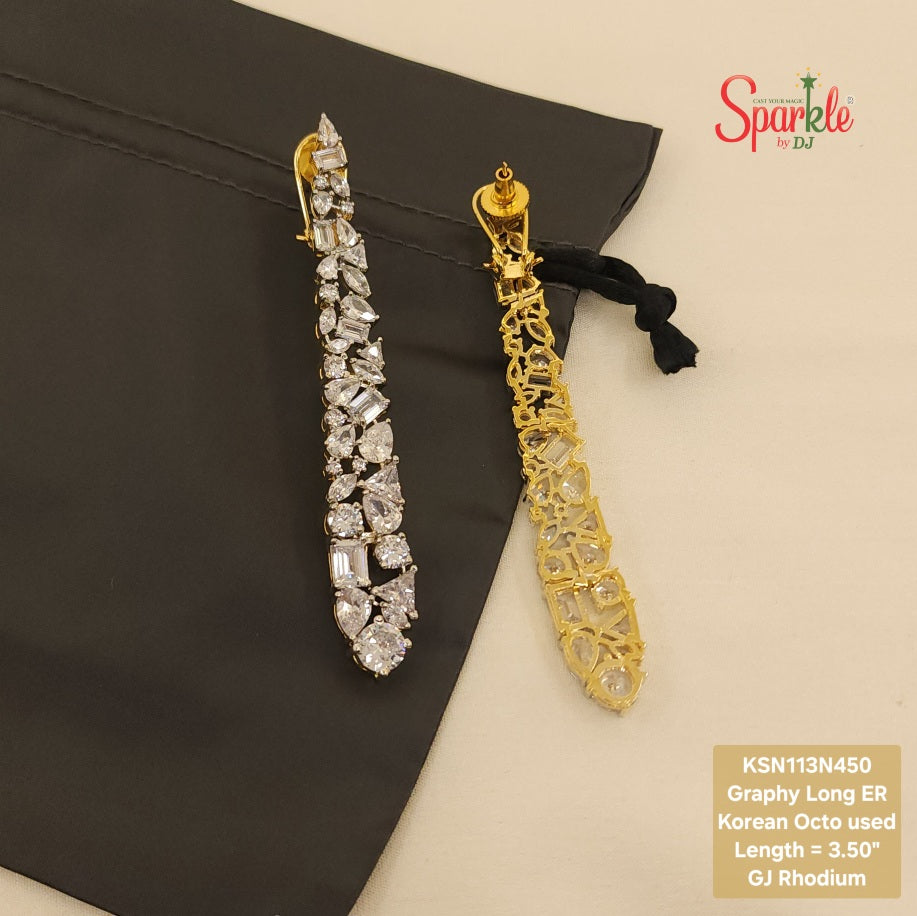 International design long cz earrings with korean octo