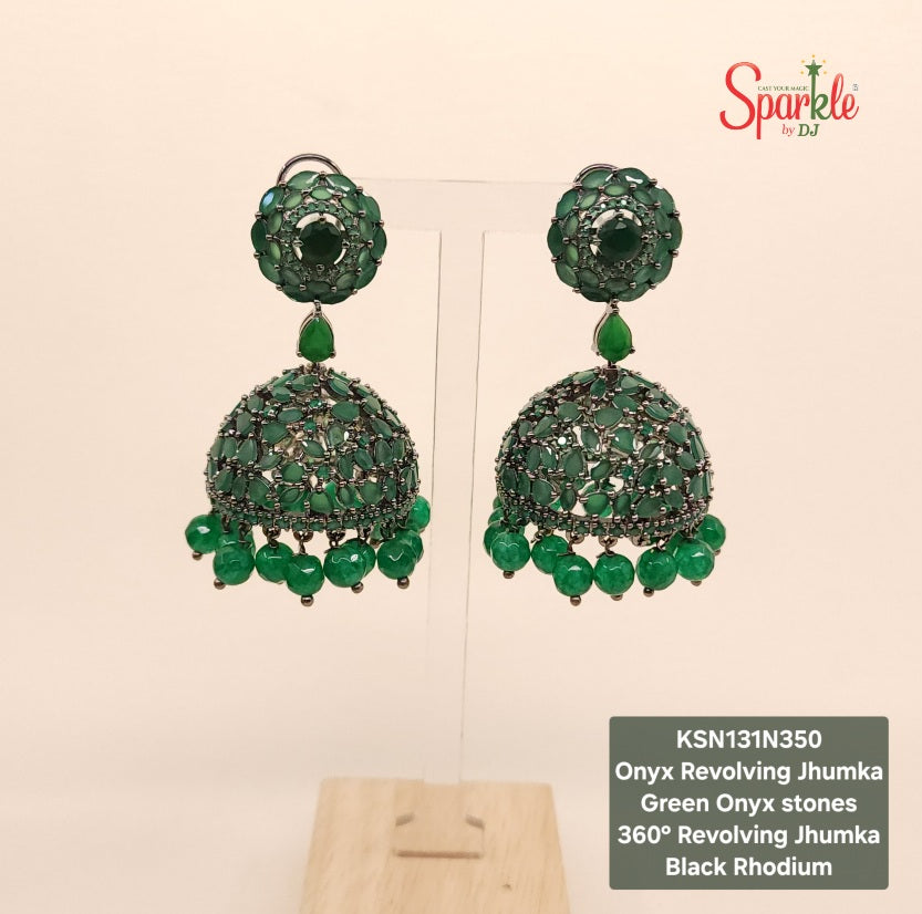 Onyx stone studded revolving jhumka