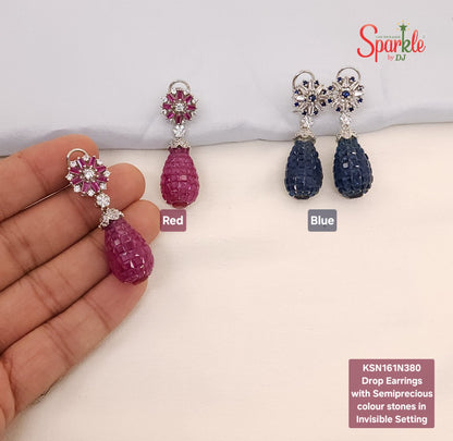 Cz Drop Earrings with semiprecious stones in invisible setting