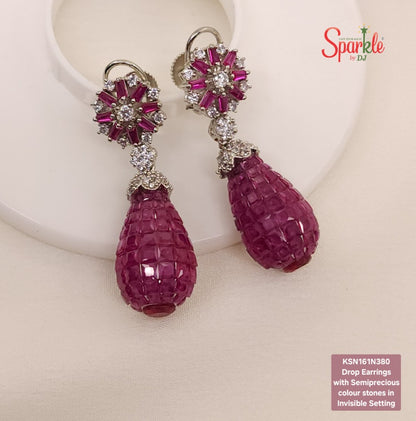 Cz Drop Earrings with semiprecious stones in invisible setting