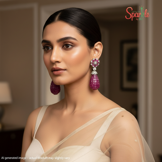 Cz Drop Earrings with semiprecious stones in invisible setting