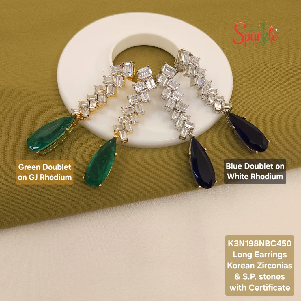 Long Korean Cz earrings with semiprecious pear drop
