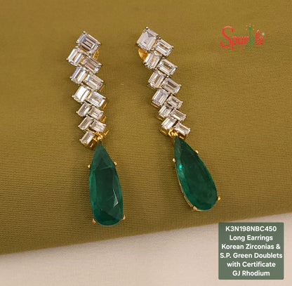 Long Korean Cz earrings with semiprecious pear drop