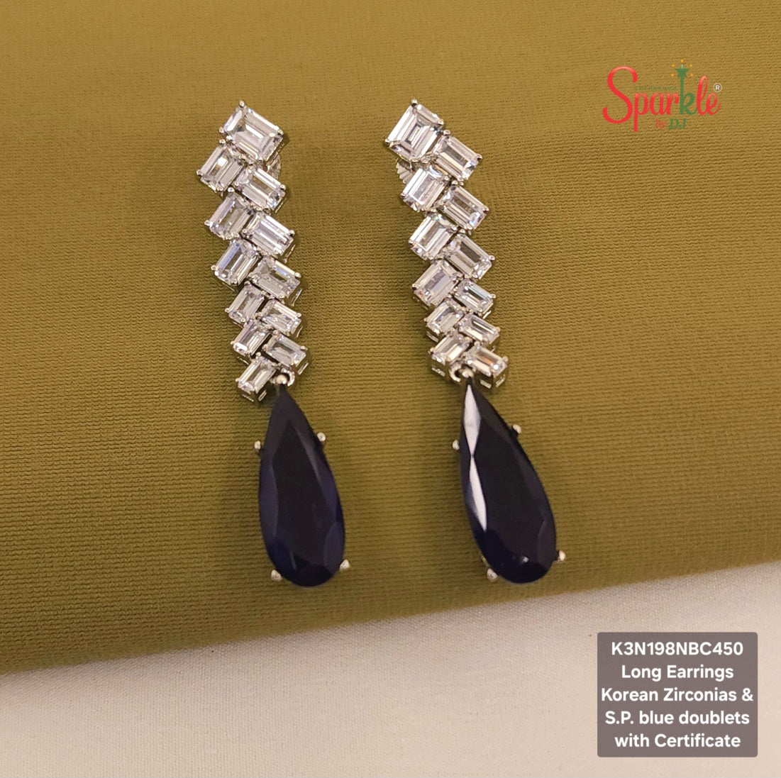 Long Korean Cz earrings with semiprecious pear drop