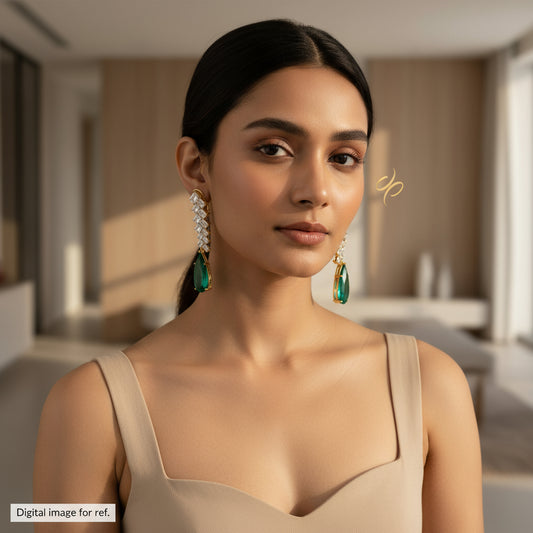 Long Korean Cz earrings with semiprecious pear drop - SparklebyDJ