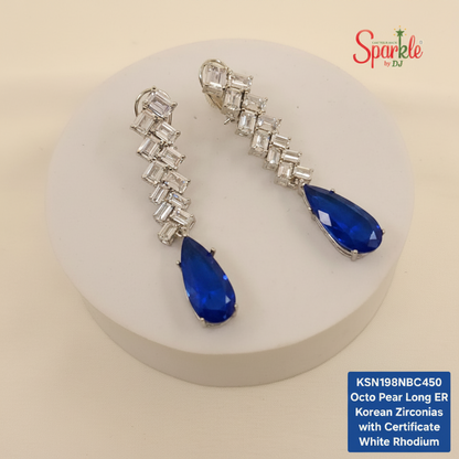 Long Korean Cz earrings with semiprecious pear drop