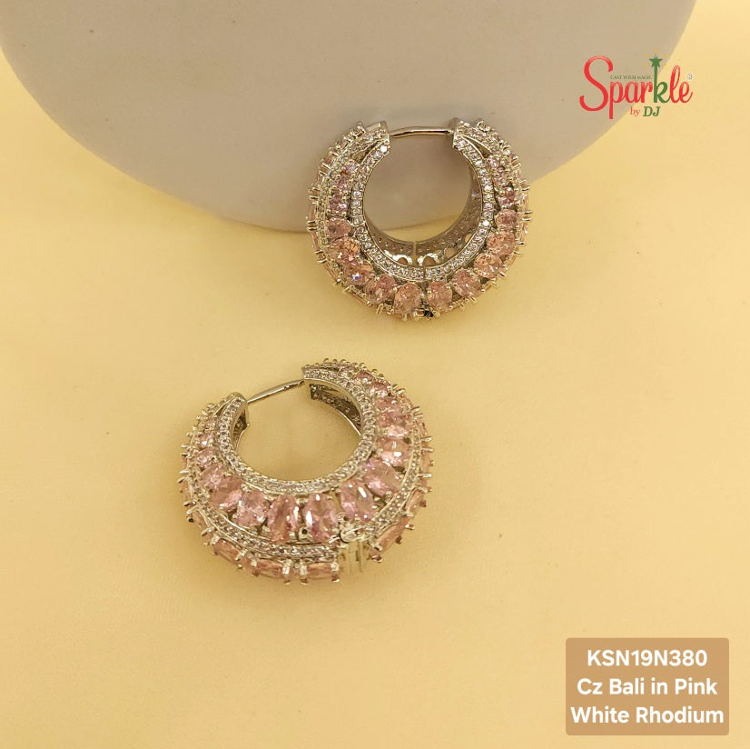 Oval Stone Round CZ Hoop Earrings