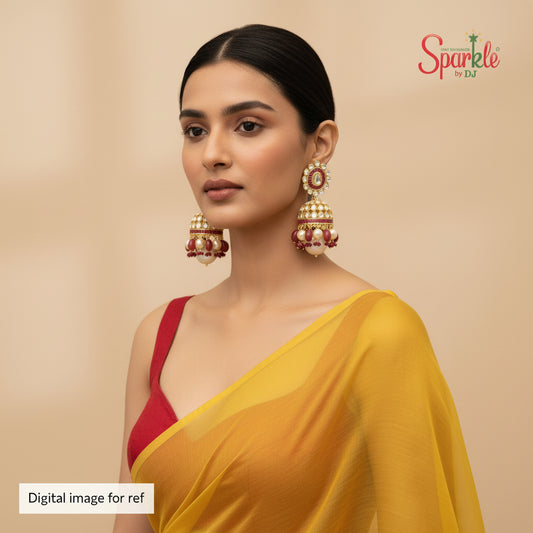 Fine Kundan Pear Top Jhumkas with semiprecious stones in invisible setting - SparklebyDJ