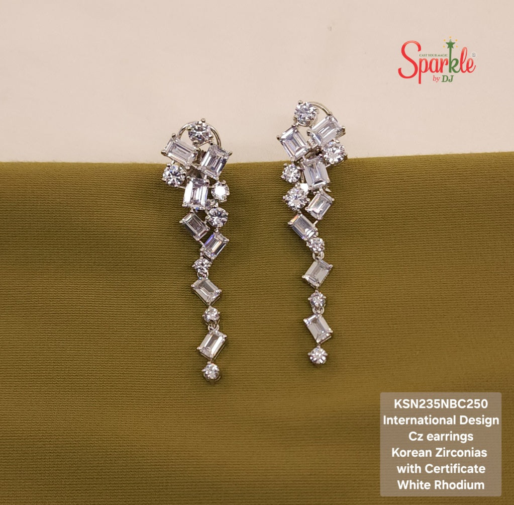 International designer Earrings embellisehed with Korean Zirconias with certificate