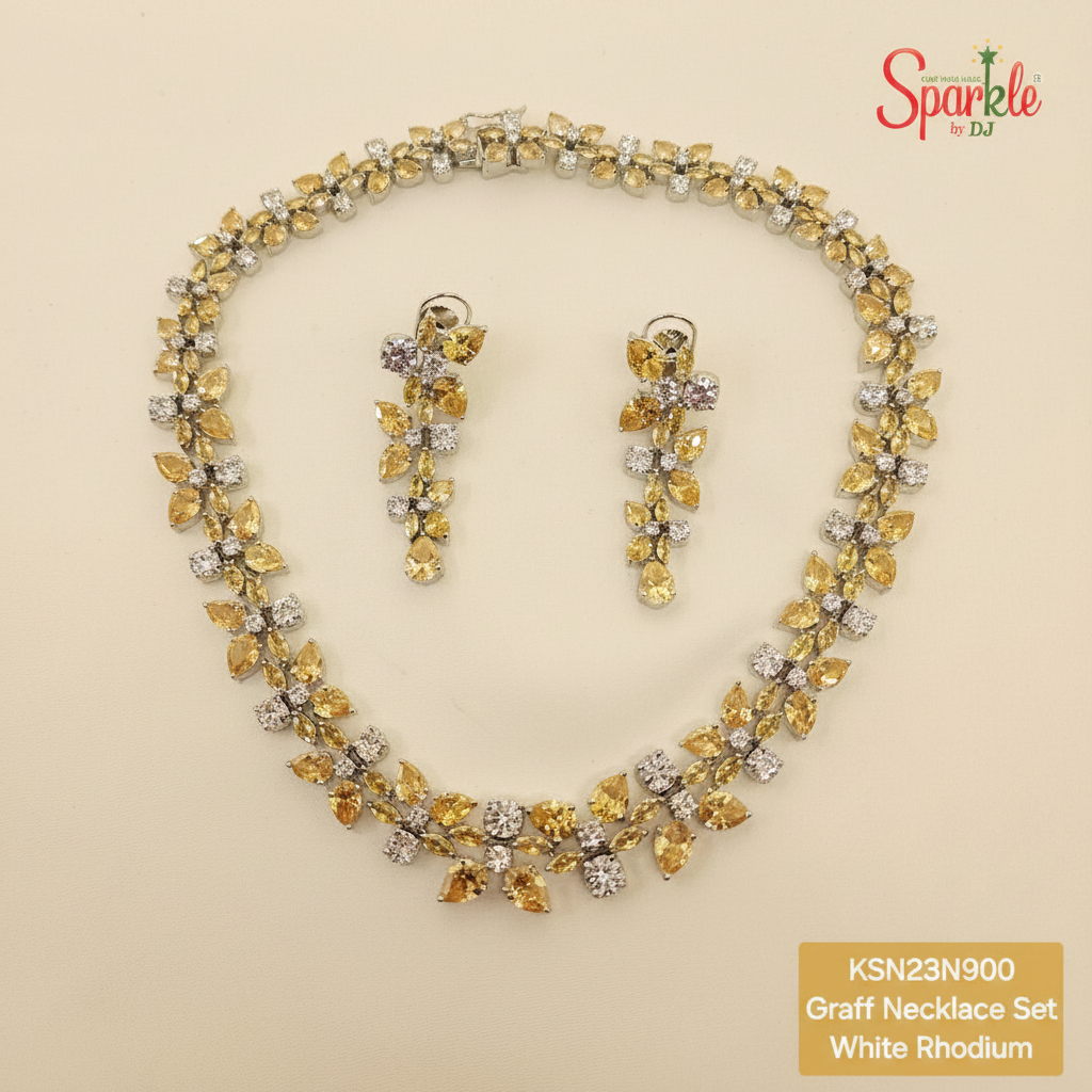 Statement Necklace Set with AAA Quality Cubic zirconias & synthetic colour stones