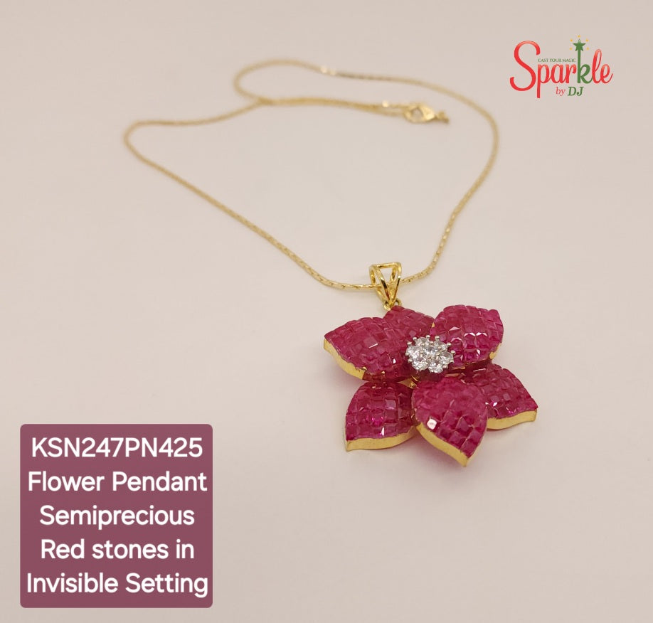 Designer Floral Pendants studded with semiprecious red stones