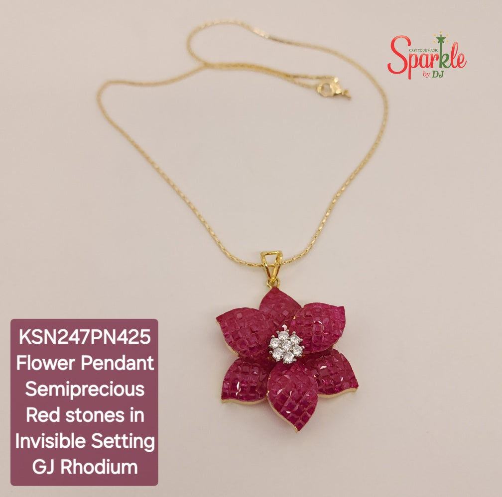 Designer Floral Pendants studded with semiprecious red stones