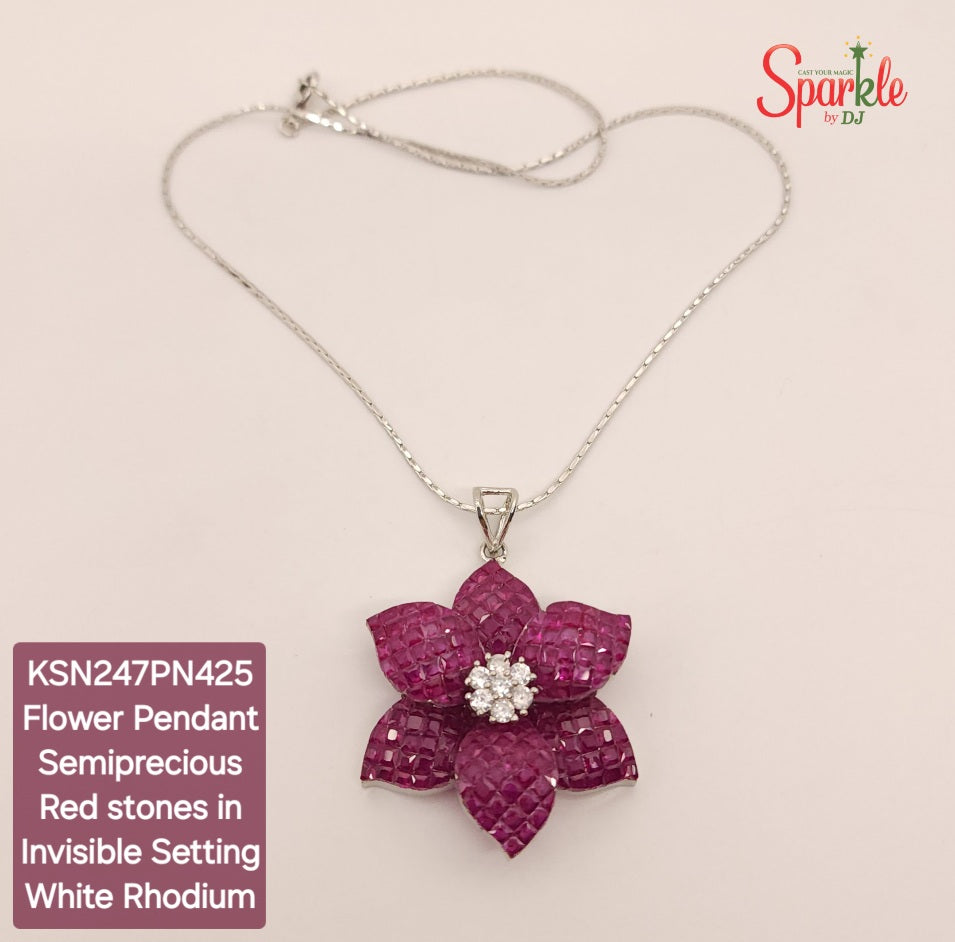 Designer Floral Pendants studded with semiprecious red stones