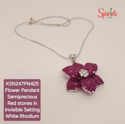 Designer Floral Pendants studded with semiprecious red stones