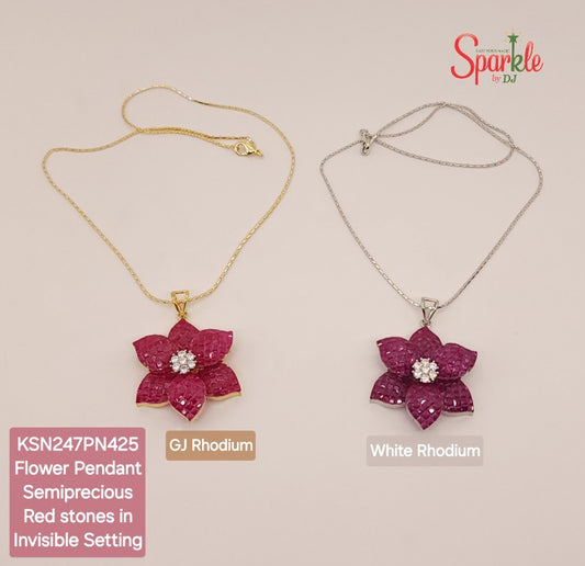 Designer Floral Pendants studded with semiprecious red stones