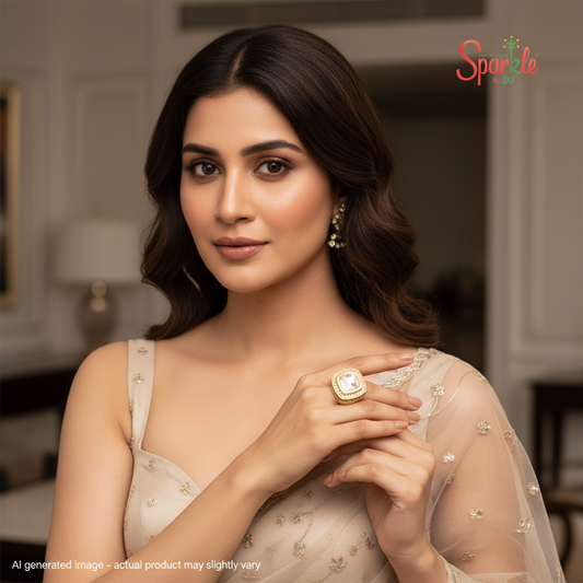 Kundan-cz rings with mina border (Adjustable size)