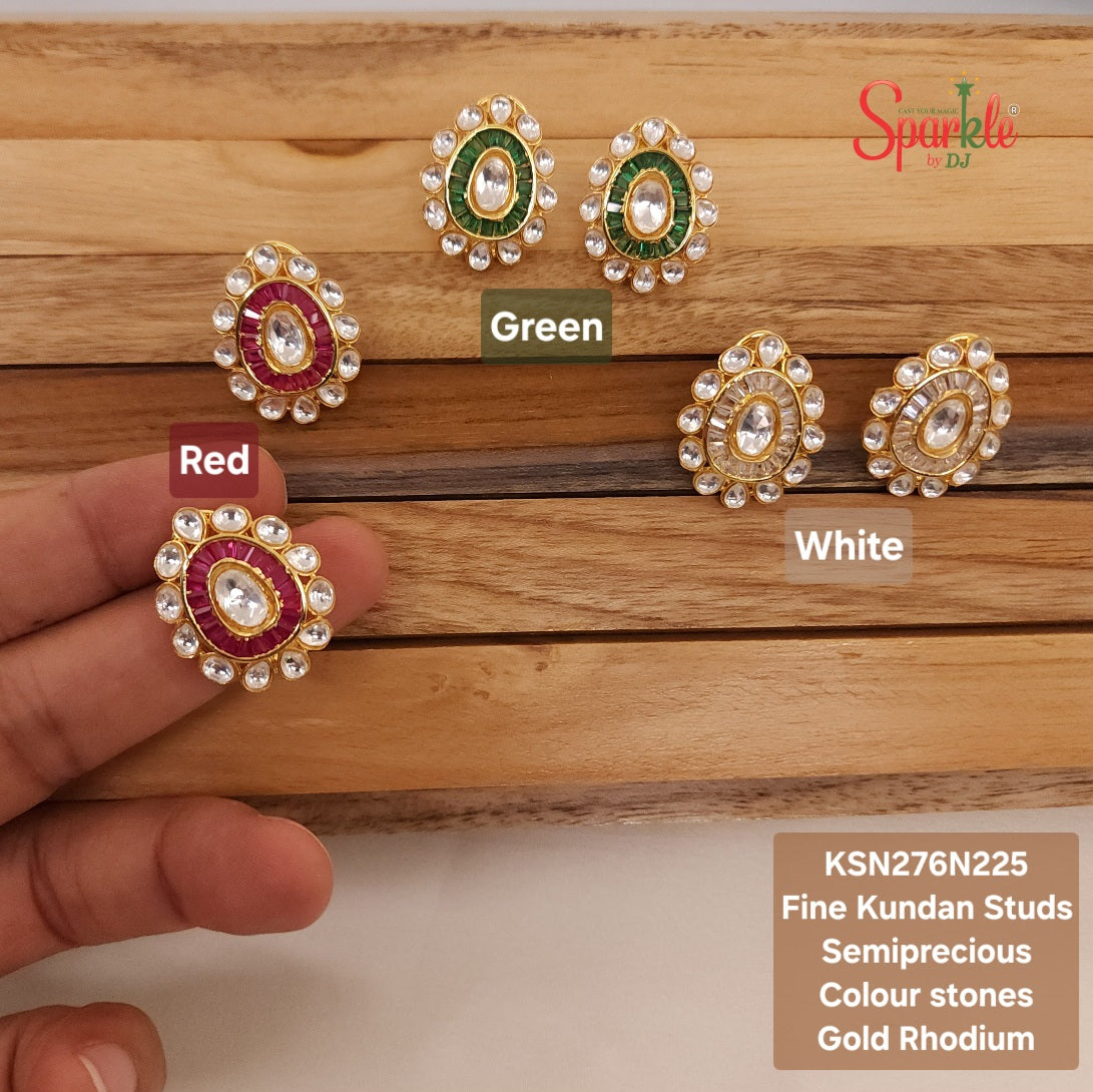 Fine Kundan Studs set with semiprecious stones in 24 carat Gold Rhodium