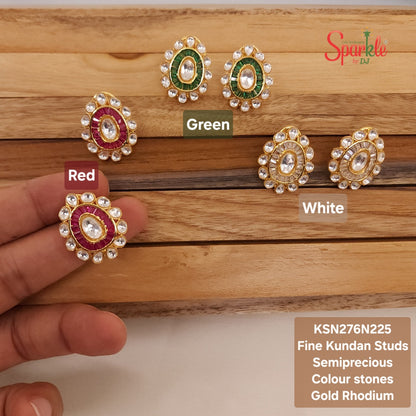 Fine Kundan Studs set with semiprecious stones in 24 carat Gold Rhodium