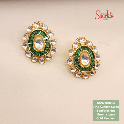Fine Kundan Studs set with semiprecious stones in 24 carat Gold Rhodium