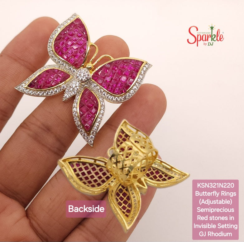 Color Stone Invisible Setting Jewelry Butterfly CZ Rings – Sparkling Cubic Zirconia Butterfly Jewelry