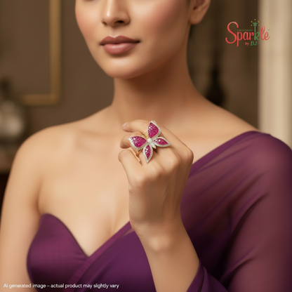 Butterfly cz finger rings (adj.) with semiprecious stones in invisible setting