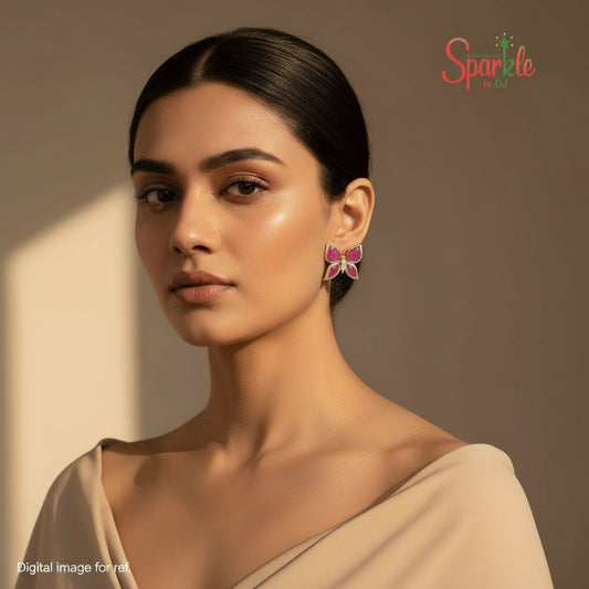 Butterfly cz earrings with semiprecious stones in invisible setting - SparklebyDJ