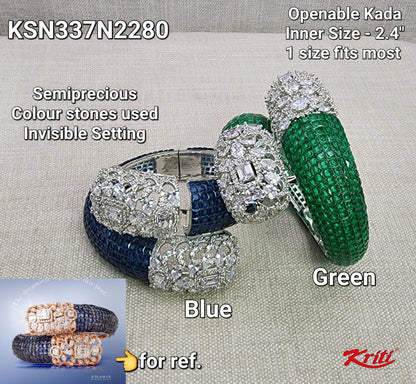 Invisible setting Openable Kada/Bracelet with Semiprecious Stones & Korean Octo Cz