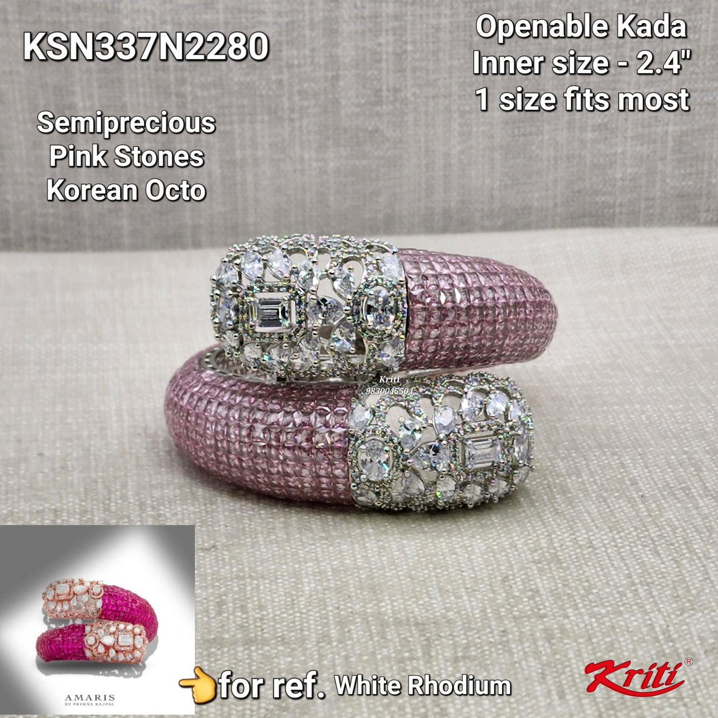 Invisible setting Openable Kada/Bracelet with Semiprecious Stones & Korean Octo Cz