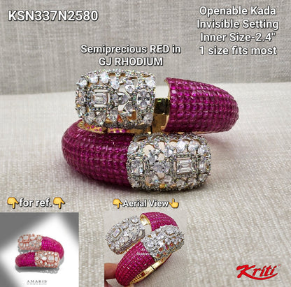 Invisible setting Openable Kada/Bracelet with Semiprecious Stones & Korean Octo Cz