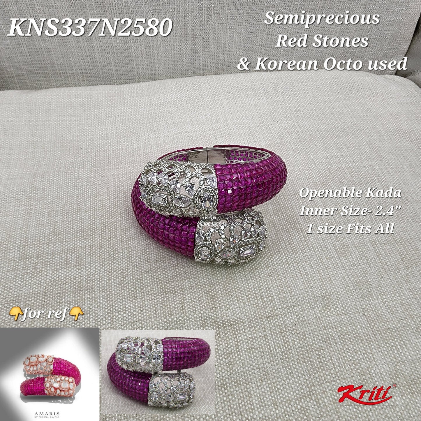 Invisible setting Openable Kada/Bracelet with Semiprecious Stones & Korean Octo Cz