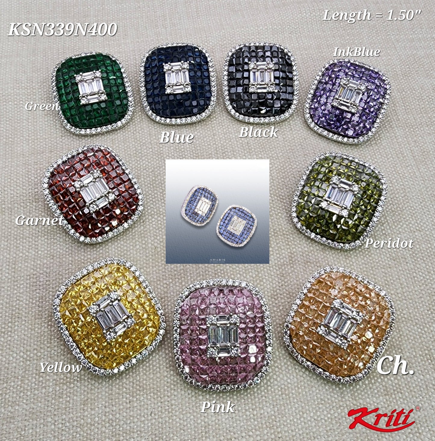 Cushion shaped CZ Tops with invisibly setted semiprecious colour stones