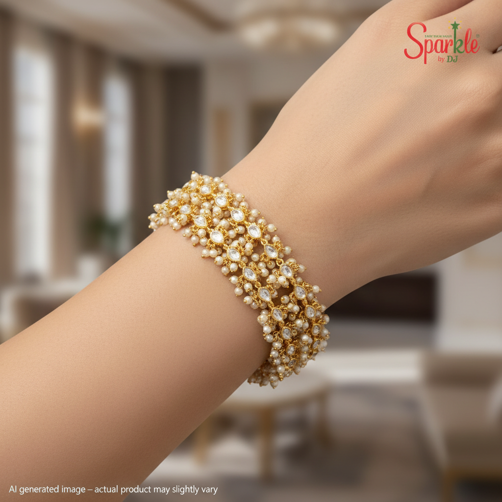 Traditional Kundan & Pearls Gajra style bracelet