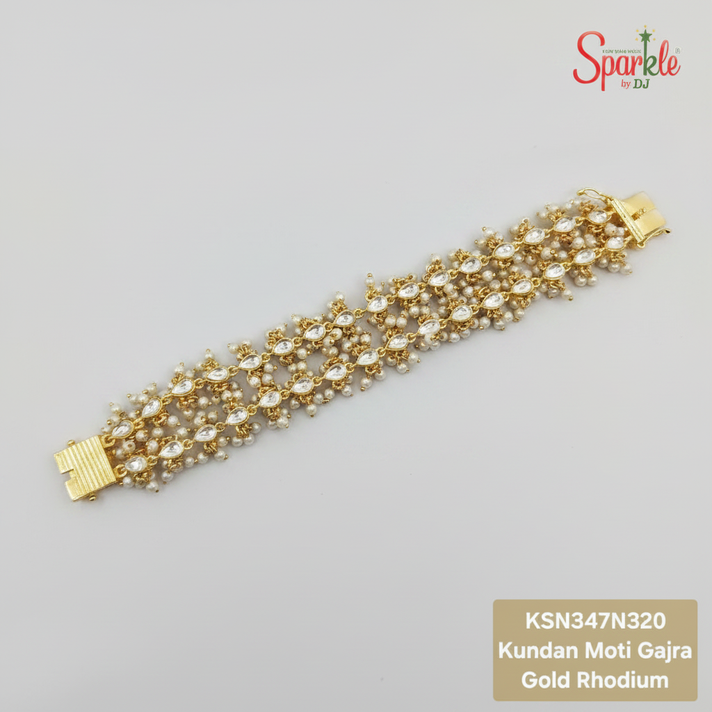 Traditional Kundan & Pearls Gajra style bracelet