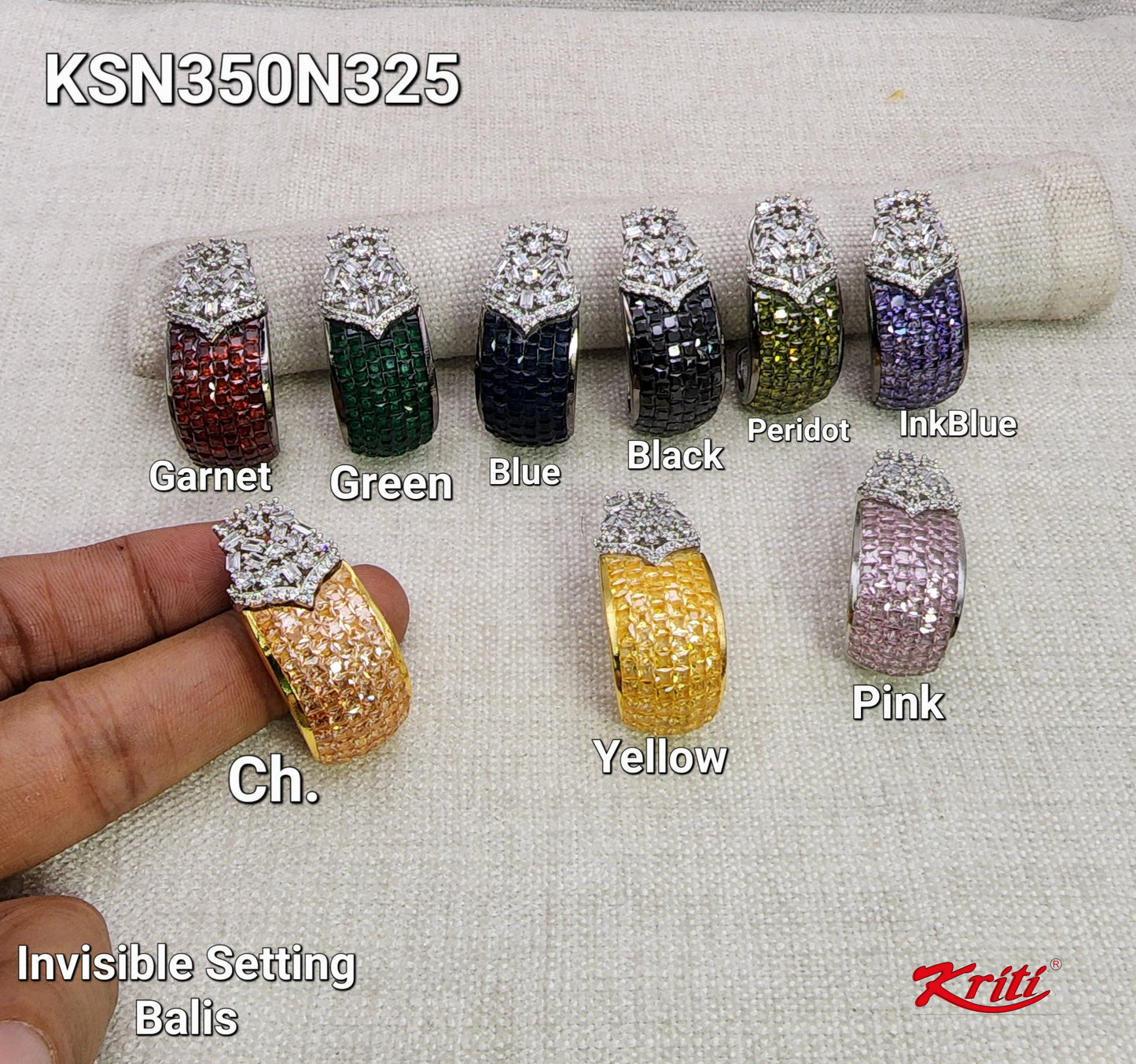 Cubic zirconia Balis embellished with semiprecious stones in Invisible Setting